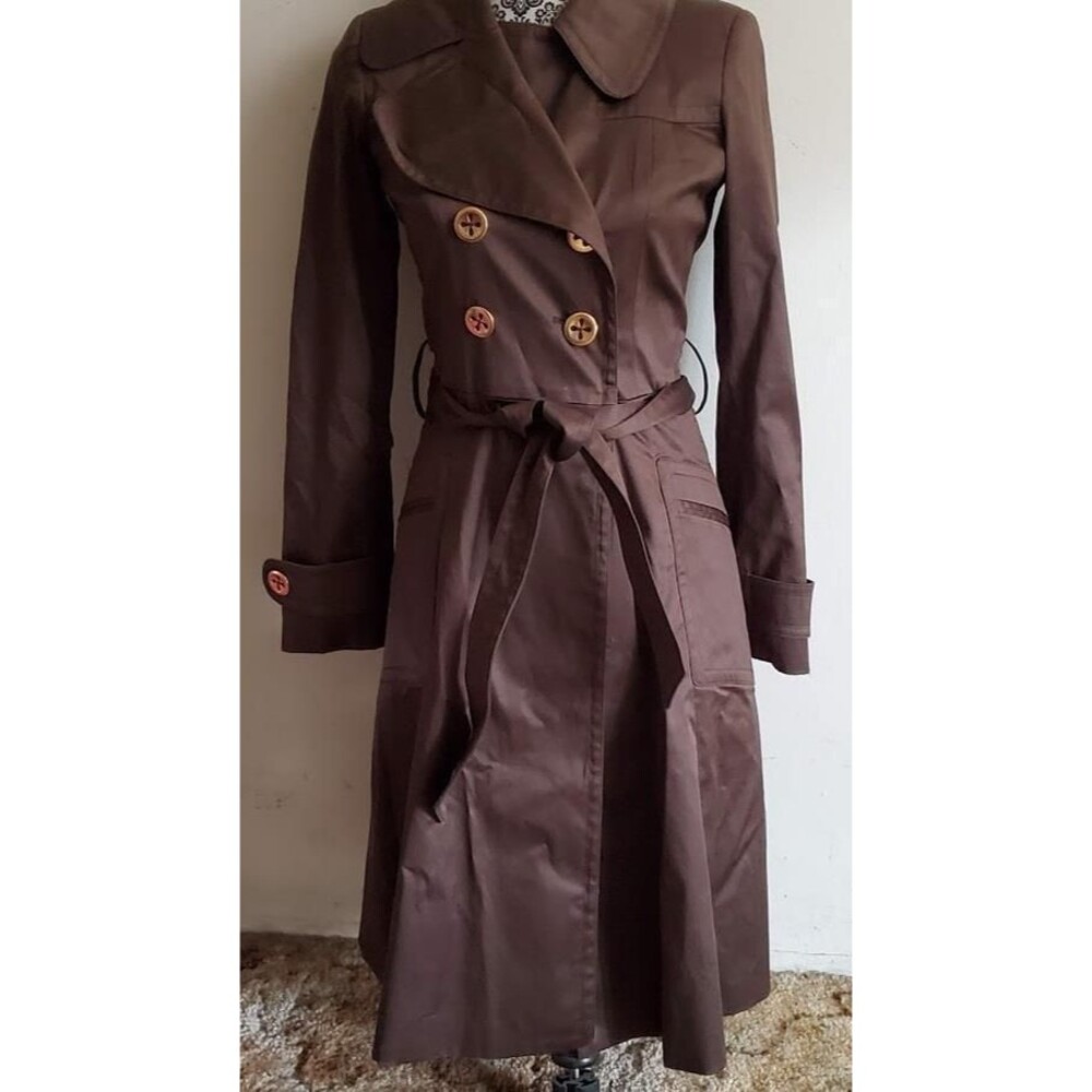 Milly of New York Size 0 Brown Belted Trench Coat Double Breasted